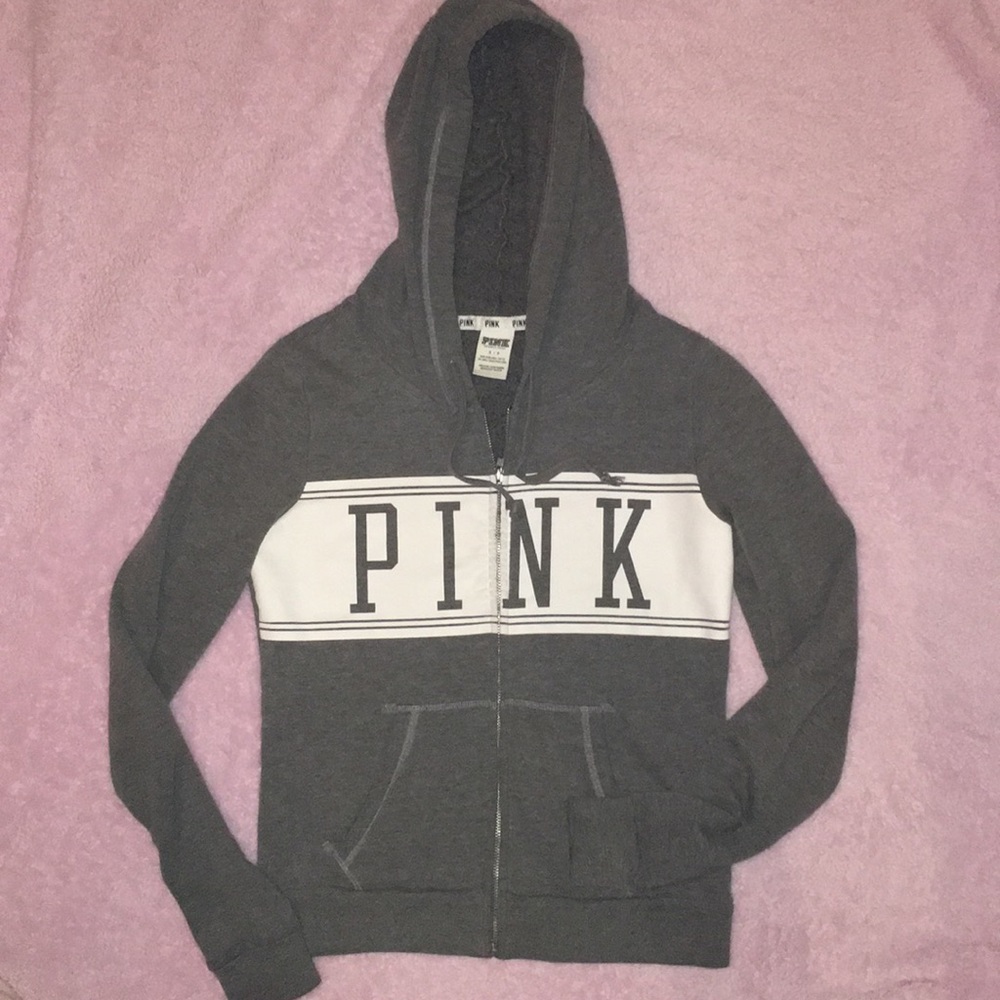 PINK grey zip up hoodie 🖤🖤